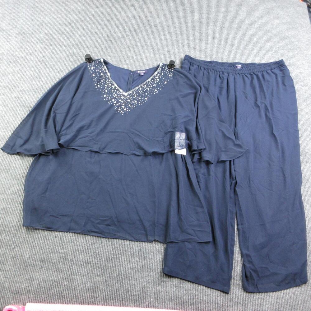 Roaman's Outfit Womens 32W Blue Chiffon Sequin V-Neck Party 2 Piece 43x29* NWT